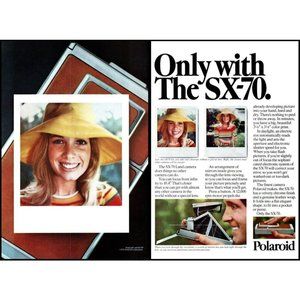 1976 Polaroid SX-70 Land Camera Vintage Print Ad Woman Yellow Hat Wall Art Decor